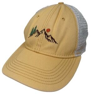 Subaru Mountains‎ Sun Trees Embroidered Mesh Back Trucker Hat Yellow Snapback